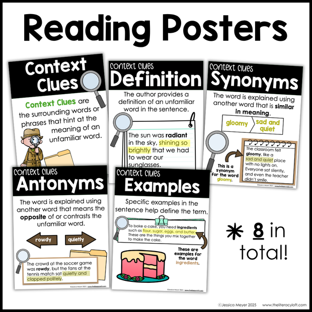 3rd Grade Context Clues Reading Comprehension Unit Vocabulary Worksheets Graphic Organizers Posters