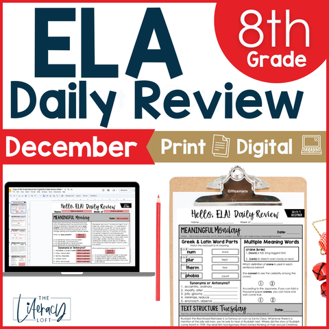 ELA Daily Review 8th Grade {December} I Distance Learning I Google Slides and Forms