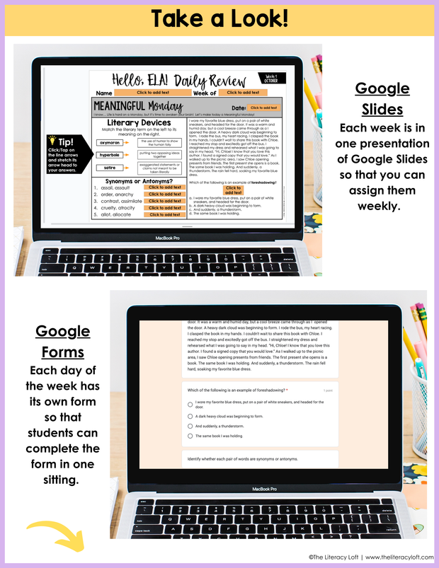 ELA Daily Review 8th Grade {October} | Distance Learning | Google Slides and Forms