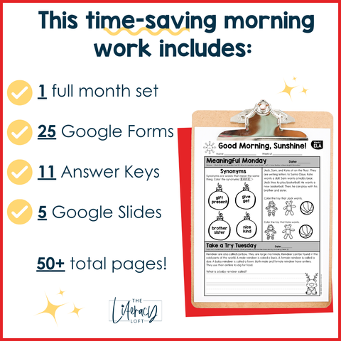 1st Grade ELA Morning Work (December) I Distance Learning I Google Slides