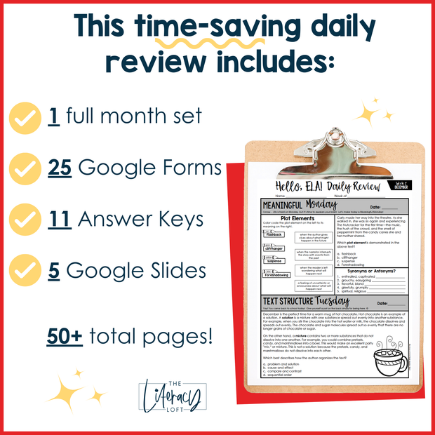 ELA Daily Review 6th Grade {December} I Distance Learning I Google Slides and Forms