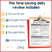 ELA Daily Review 8th Grade {December} I Distance Learning I Google Slides and Forms