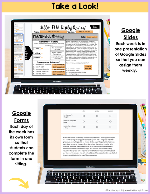 ELA Daily Review 7th Grade {October} | Distance Learning | Google Slides and Forms