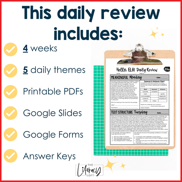 10th Grade ELA High School Daily Review Sub Plans December Grammar and Vocabulary