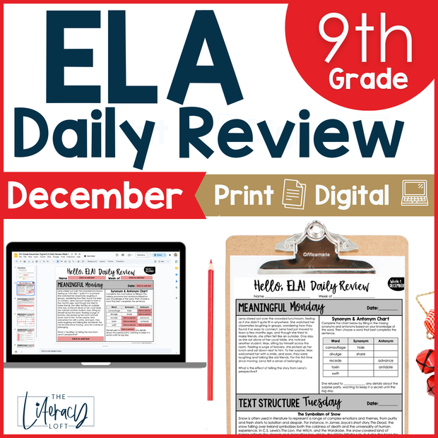 9th Grade ELA High School Daily Review Sub Plans December Grammar and Vocabulary