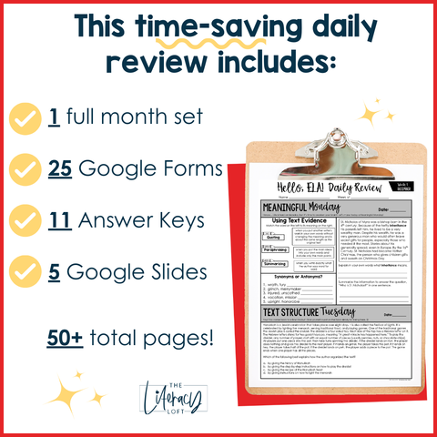 ELA Daily Review 7th Grade {December} I Distance Learning I Google Slides and Forms