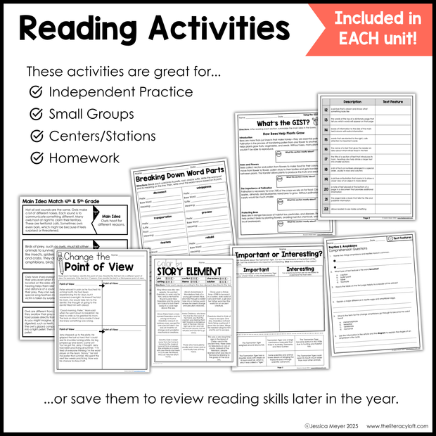 Reading Mini Unit Bundle 4th and 5th Grade