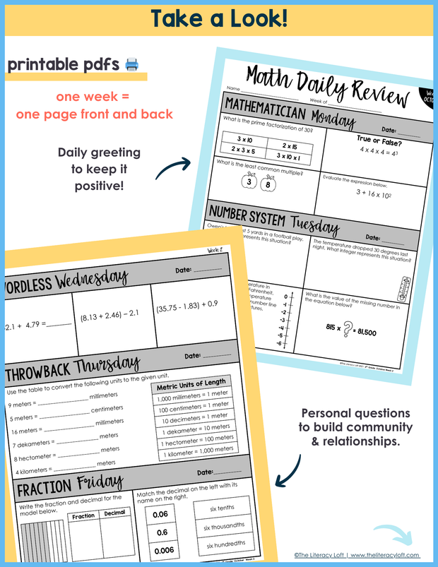 Math Daily Review 6th Grade {October} | Distance Learning | Google Apps