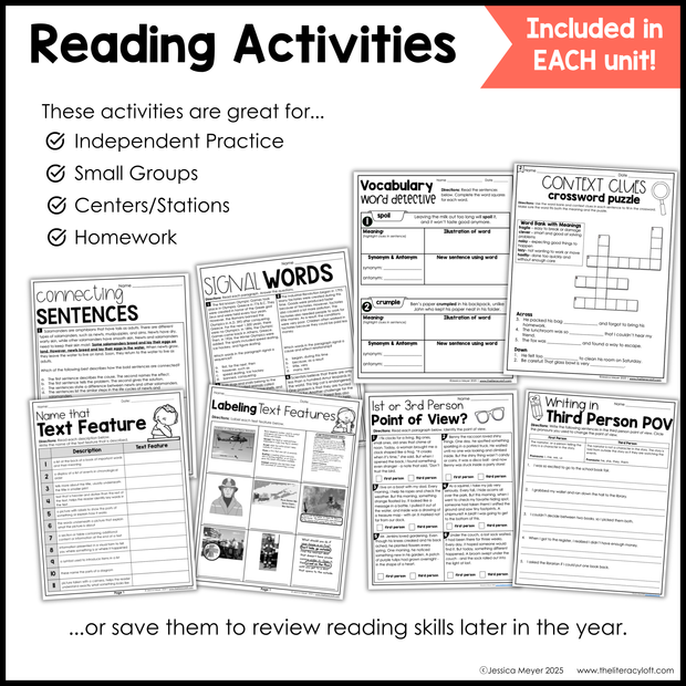 3rd Grade Reading Comprehension Mini Unit Bundle Worksheets Activities Exit Tickets Posters