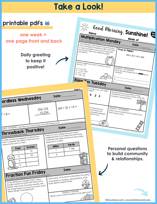 Math Morning Work 4th Grade {October} | Distance Learning | Google Apps