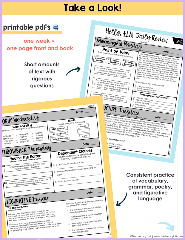 ELA Daily Review 7th Grade {October} | Distance Learning | Google Slides and Forms