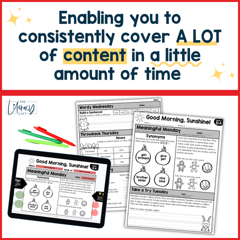 1st Grade ELA Morning Work (December) I Distance Learning I Google Slides