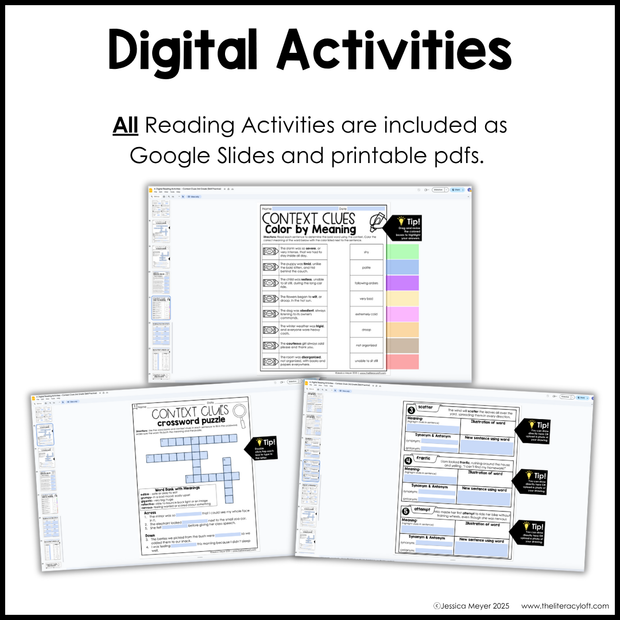 3rd Grade Context Clues Reading Comprehension Unit Vocabulary Worksheets Graphic Organizers Posters