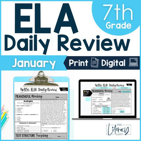 ELA Daily Review 7th Grade {January} I Distance Learning I Google Slides  and Forms