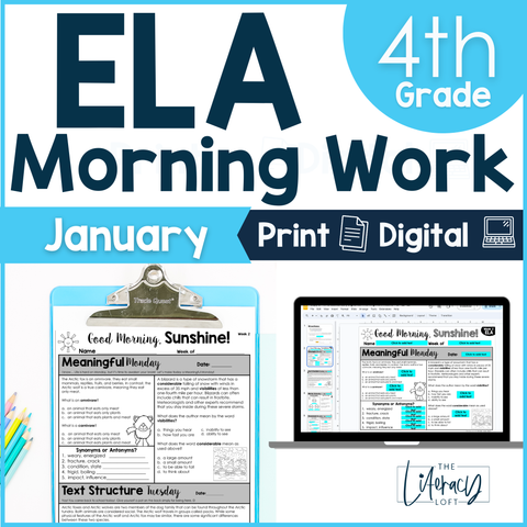 ELA Morning Work 4th Grade {January} I Distance Learning I Google Slides