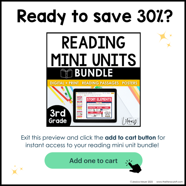 3rd Grade Reading Comprehension Mini Unit Bundle Worksheets Activities Exit Tickets Posters