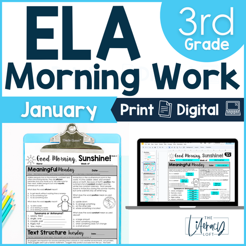 ELA Morning Work 3rd Grade {January} I Distance Learning I Google Slides