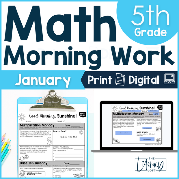 Math Morning Work 5th Grade {January} I Distance Learning I Google Apps