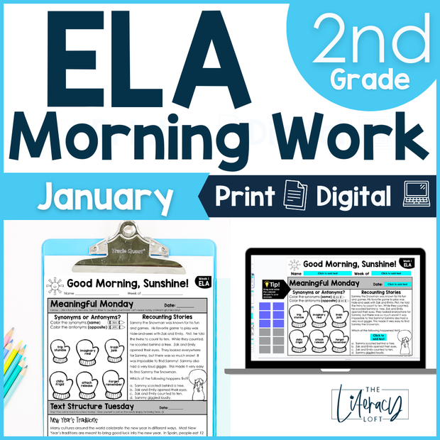 ELA Morning Work 2nd Grade {January} I Distance Learning I Google Slides