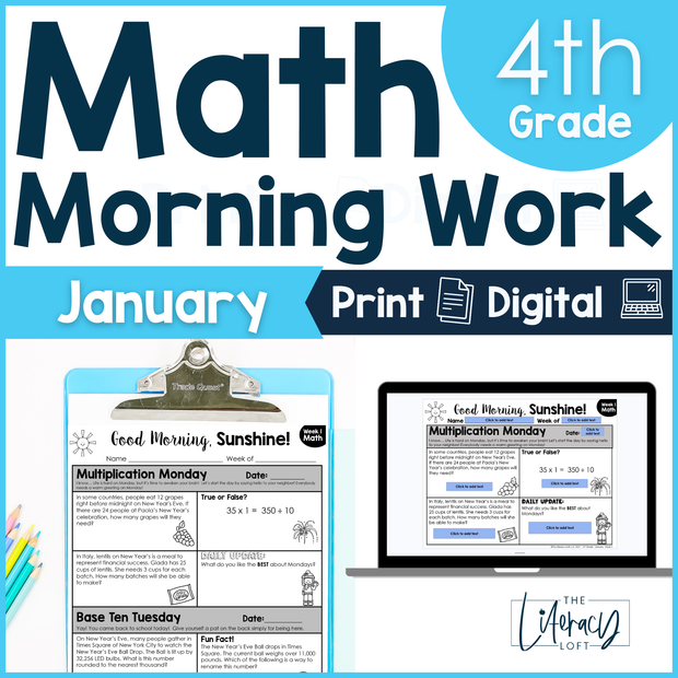 Math Morning Work 4th Grade {January} I Distance Learning I Google Apps