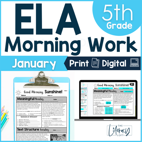 ELA Morning Work 5th Grade {January} I Distance Learning I Google Slides