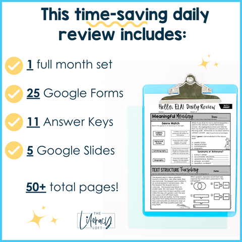 ELA Daily Review 6th Grade {January} I Distance Learning I Google Slides and Forms