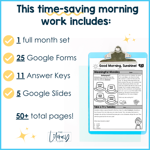 ELA Morning Work 1st Grade  (January) I Distance Learning I Google Slides