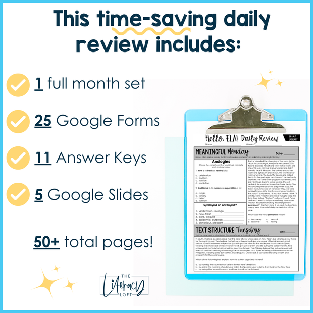 ELA Daily Review 7th Grade {January} I Distance Learning I Google Slides  and Forms