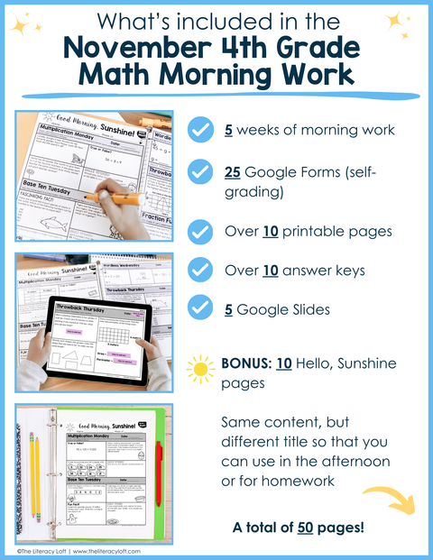 Math Morning Work 4th Grade {November} | Distance Learning | Google Apps