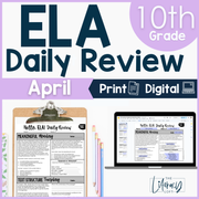 10th Grade ELA High School Spring Spiral Review Grammar Vocabulary Reading April