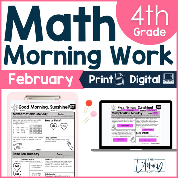 Math Morning Work 4th Grade {February} I Distance Learning I Google Apps