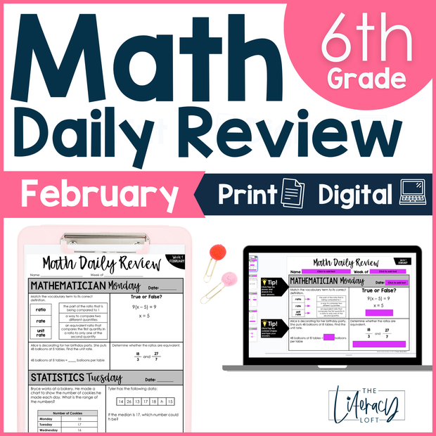 Math Daily Review 6th Grade {February} | Distance Learning | Google Apps