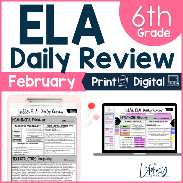 ELA Daily Review 6th Grade {February} I Distance Learning I Google Slides and Forms