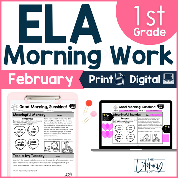 1st Grade ELA Morning Work (February) I Distance Learning I Google Slides