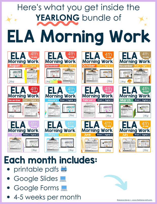 4th Grade ELA Morning Work and Weekly Assessments Bundle