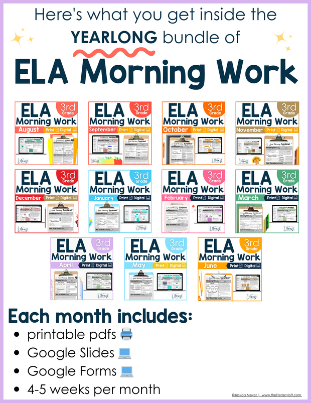 ELA Morning Work 3rd Grade (Bundle) | Printable | Google Apps