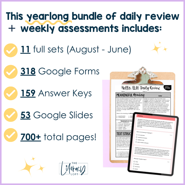 8th Grade ELA Daily Review and Weekly Assessment Bundle