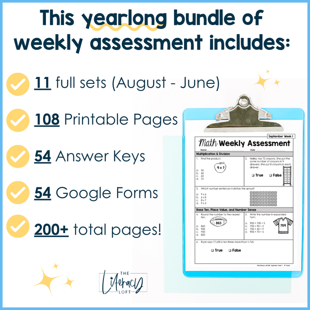 Math Weekly Assessments 4th Grade | Printable | Google Forms