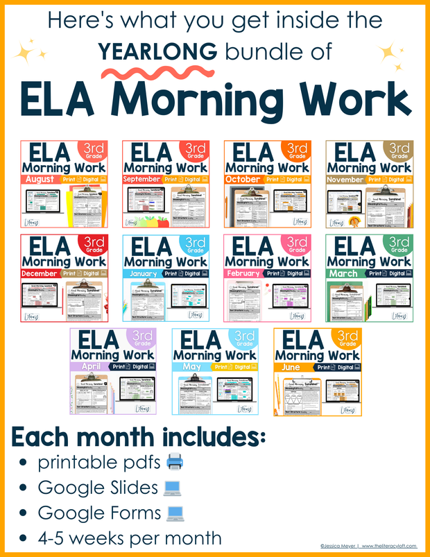 ELA + Math Morning Work 3rd Grade {The Bundle} | Google Slides + Forms