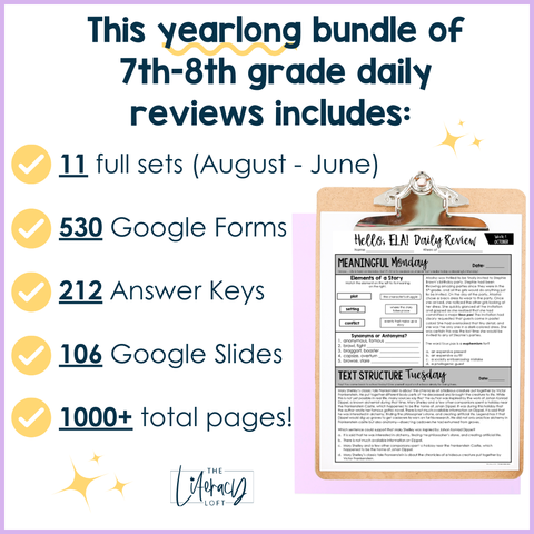 ELA Daily Review 7th & 8th Grade Bundle | Distance Learning | Google Slides