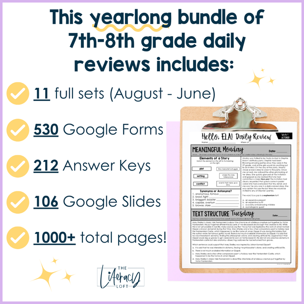 ELA Daily Review 7th & 8th Grade Bundle | Distance Learning | Google Slides