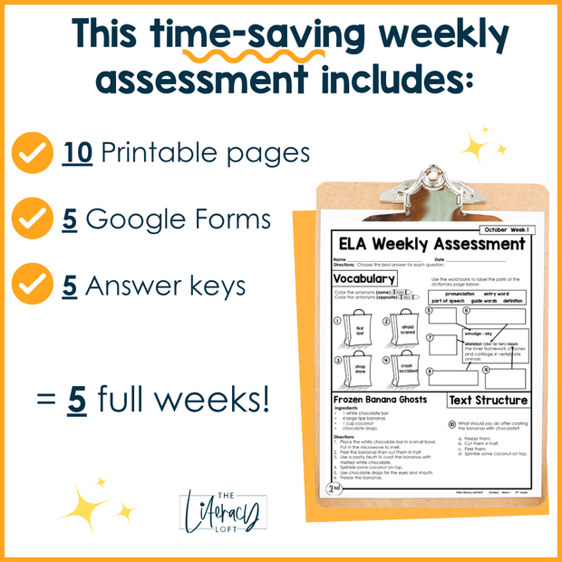 2nd Grade ELA Reading Comprehension October Morning Work Assessment Elementary