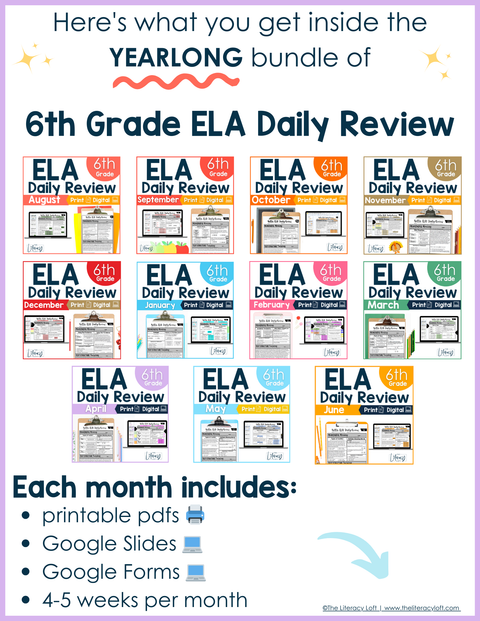 ELA Daily Review 6th - 8th Grade (Bundle) | Google Slides and Google Forms