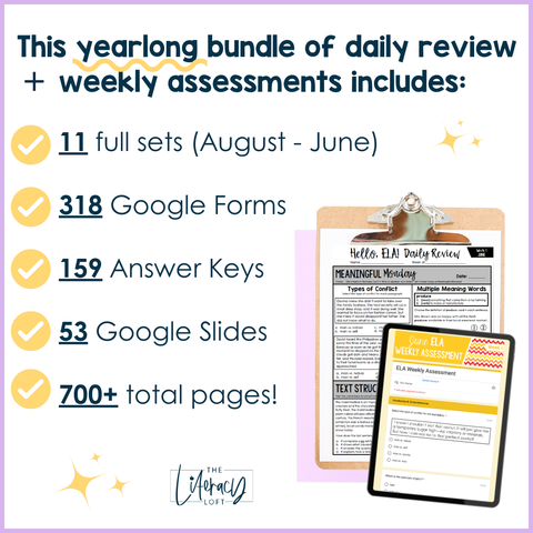 6th Grade ELA Daily Review and Weekly Assessment Bundle