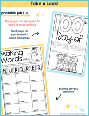 100th Day of School Math ELA Writing Prompts Coloring Pages 3rd 4th 5th Grade