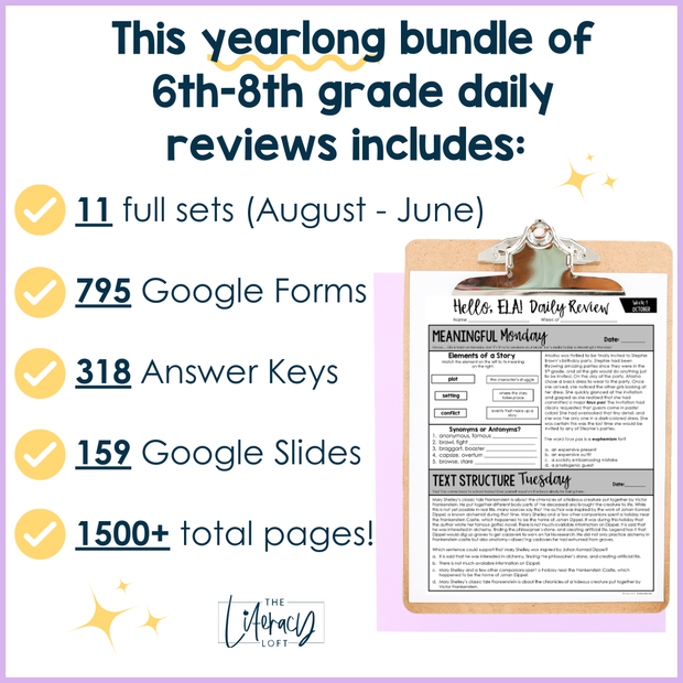 ELA Daily Review 6th - 8th Grade (Bundle) | Google Slides and Google Forms