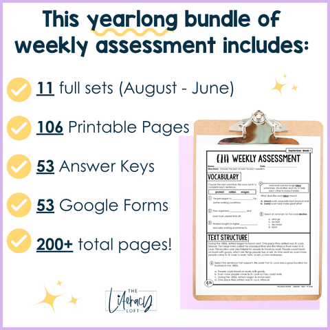 ELA Weekly Assessments 4th Grade | Printable | Google Forms