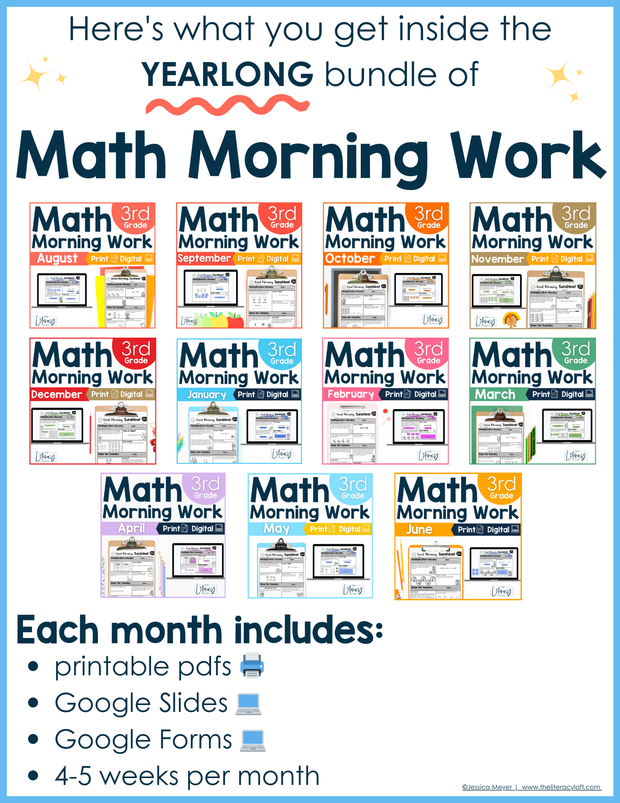 Math Morning Work 3rd Grade Bundle | Printable | Google Slides and Forms