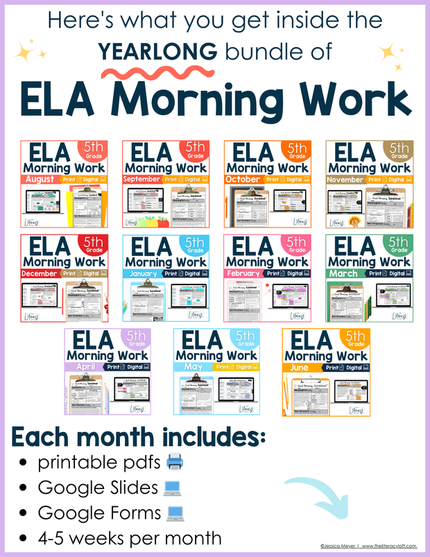 ELA Morning Work 5th Grade (The Bundle) | Printable | Google Apps