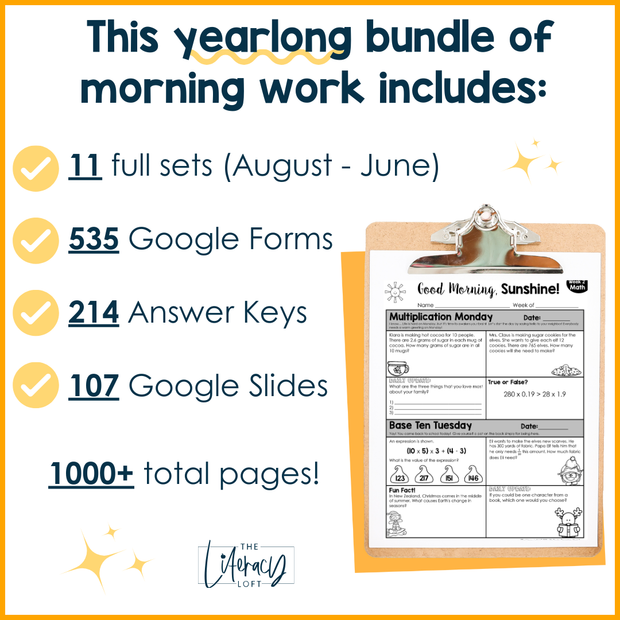 ELA + Math Morning Work 5th Grade {The Bundle} Google Slides + Forms